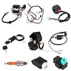 Ignition Coil 50 70 90 110CC CDI, Full Electrical Wiring Harness Coil Loom Ignition System Wire Harness Assembly Wiring Set ATV Electric Start QUAD with 5 Pin Racing CDI Unit