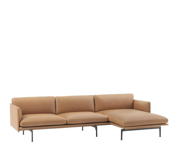 Muuto Outline Sofa Chaise Lounge - Cognac Refine Læder - Sort Stel - Venstre vendt