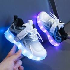 USB Charging LED Light Up Shoes, 7 Colorful Flashing Modes Horse Racing Lamp Luminous Shoes For Kids, Boys, Girls, Teens, Variable Color Lights Running & Sports Shoes, Cartoon Casual Lace-Up Sneakers, Chunky Sneakers, Rechargeable Light Up Shoes