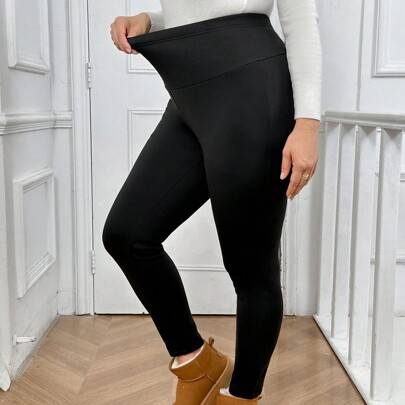 Plus Size Höst/Vinter Termo Fodrade Vertikal Randig Kompression Svart Legging, Ribbade Slimming High Midja Termo Fodrade Leggings, Varma Och Termiska, (0XL,1XL,2XL,3XL,4XL)