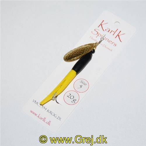 Karl K Spinners - Skjern Å - 20g - Str. 5 - Sort/Gul gummi og Gylden blad