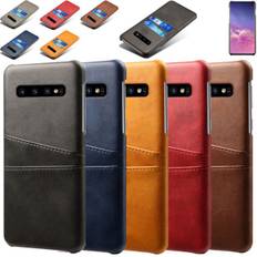 Samsung S10 skydd skal fodral skinn kort visa amex mastercard - Röd Samsung Galaxy S10