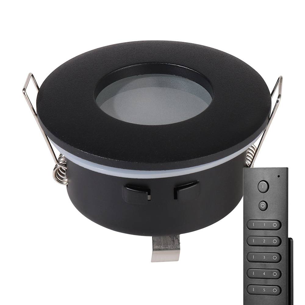 HOFTRONIC™ - Komplettset 14 Stück Dimmbare LED Einbaustrahler Porto 5 Watt Spot IP44 Schwarz inkl. Fernbedienung