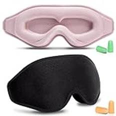 Ögonmask för män och kvinnor, 3D-ögonmask för sömn med justerbart band, BeeVines ögonbindel för nattsömn, mörkläggande ögonskydd för förlängning av falska ögonfransar, yoga, resor (01 Svart & Rosa)