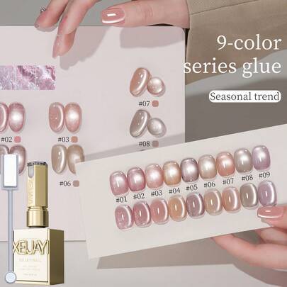 9 st. moderiktigt kattögon-nagelkonstkit, 15 ml holografiskt kattögon-magnetiskt gellack, UV LED soak-off-gel nagelsalongsverktyg för kvinnor - Multifärgad