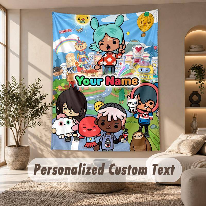 Toca Boca Tapestry, Personalized Custom Text, Wall Hanging Tapestry For Living Room Home Wall Decor