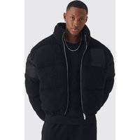 Mens Borg & Nylon Funnel Neck Puffer In Black