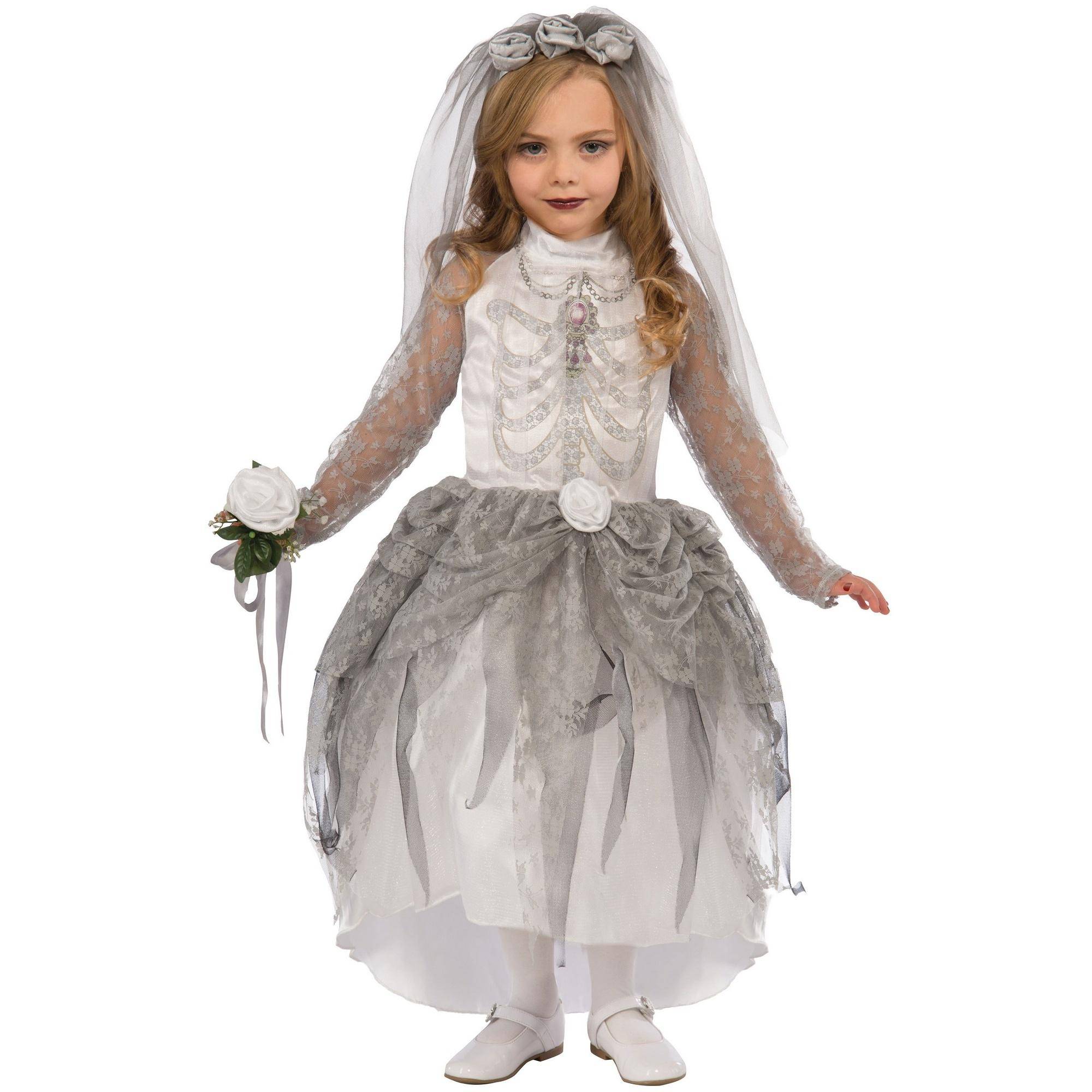 Bristol Novelty Childrens/Girls Skeleton Bride Costume M grå
