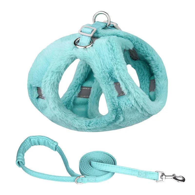 Winter Warm Faux Fur Cat & Dog Harness with Leash Set - Green Set / XS-suit 1.2-2.5kg / SPC (XS-suit 1.2-2.5kg)