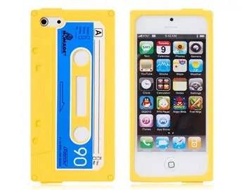 iPhone 5/5S/SE Retro Cover. Silikone kassettebånd. Gul.