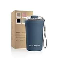 LARS NYSØM Thermo Kaffeebecher-to-go med bärrem & Tritan-lock | er Travel Mug 0,38 liter med isolering | Läcksäker rostfri termosmugg för kaffe & te (Stone Blue, 380ml)