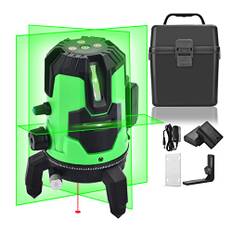 Multi-Line Laser Level -3D självnivellerande Cross Line Green Laser Level, 4 vertikala 1 horisontella linjer med nedåtgående lodpunkt -360° roterande bas, 2 laddningsbart batteri, hård bärväska