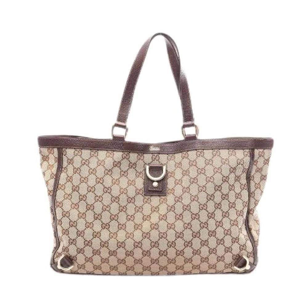 Gucci Vintage Pre-owned Abbey GG Canvas Tote Bag - Vintage - Dame - Beige - ONE SIZE - Læder
