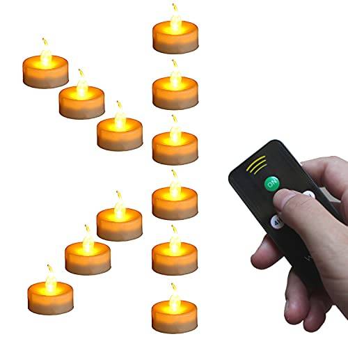 Wilrigir Flamlösa LED-värmeljus, med timer och fjärrkontroll, elektriskt falskt ljus med ljus och flimrande gul glödlampa, 12 stycken, bästa för fester, festivaler och firanden