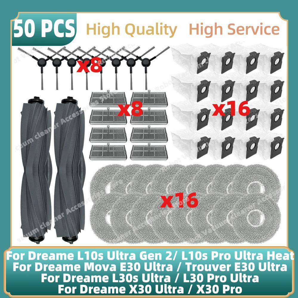 Passar för Dreame L10s Ultra Gen 2 / L10s Pro Ultra Heat / Mova E30 Ultra / Trouver E30 Ultra Delar Huvudsidoborste Filter Moppväska