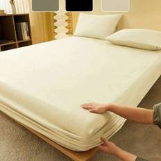 1pc Solid Color Beige Fitted Sheet, Mattress Protector, Mattress Cover For Bed, Bed Sheet, Soft And Breathable, For All Size Bed -Twin, Full, King, Qu - Beige - Multi-size