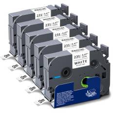 5x XemaX Schriftband Kompatibel für Brother P-touch Bänder 12mm TZe-231 TZe 0,47'' Etikettenband für Brother Beschriftungsgerät PT-1010 H105 D600 H100R H110 H101C H100LB H200 D400, Schwarz auf Weiß