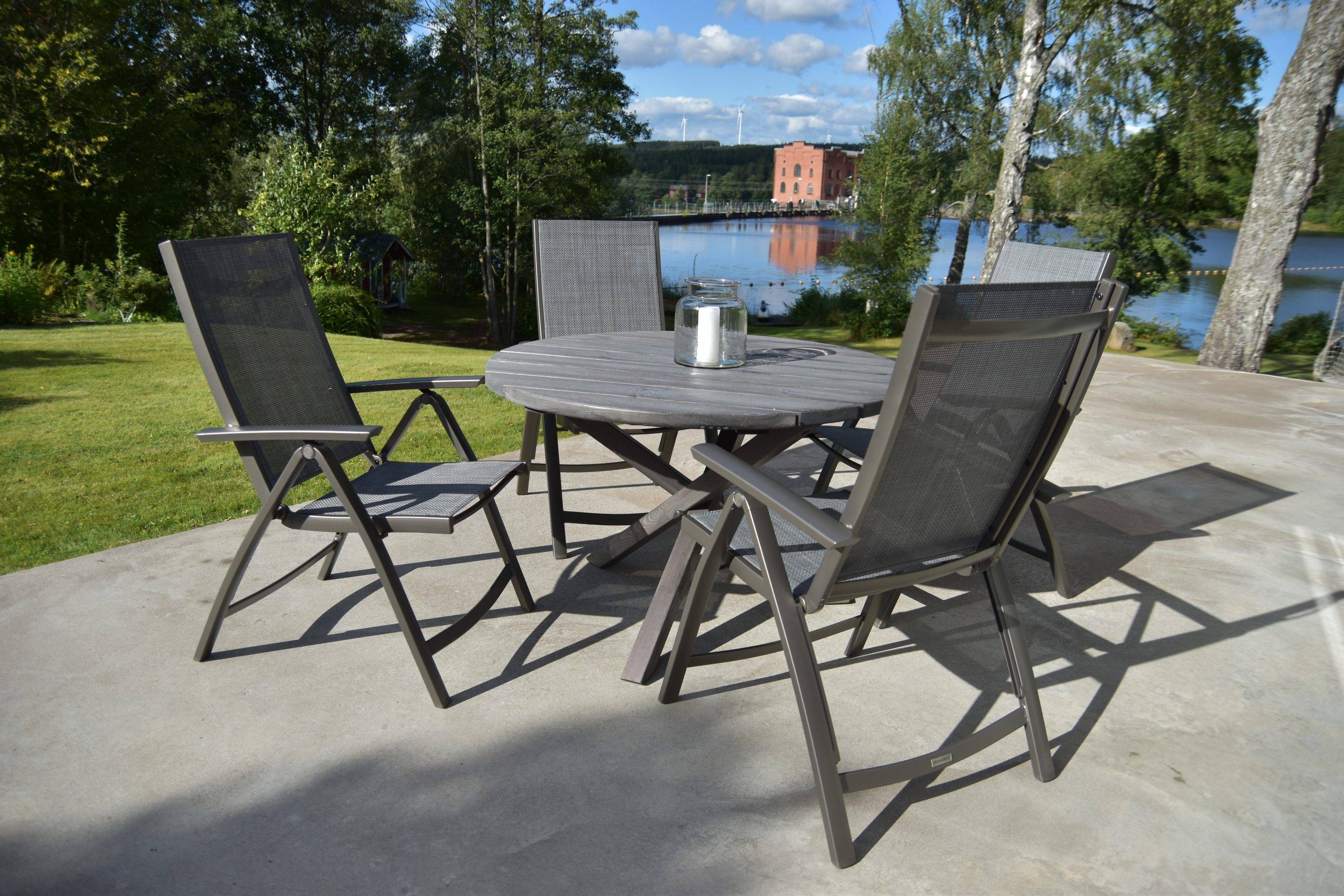 Lifestyle Garden Scottsdale Matgrupp Utomhus Rund 112 cm + 4 Solanum Utestolar - Grå utomhus Metall
