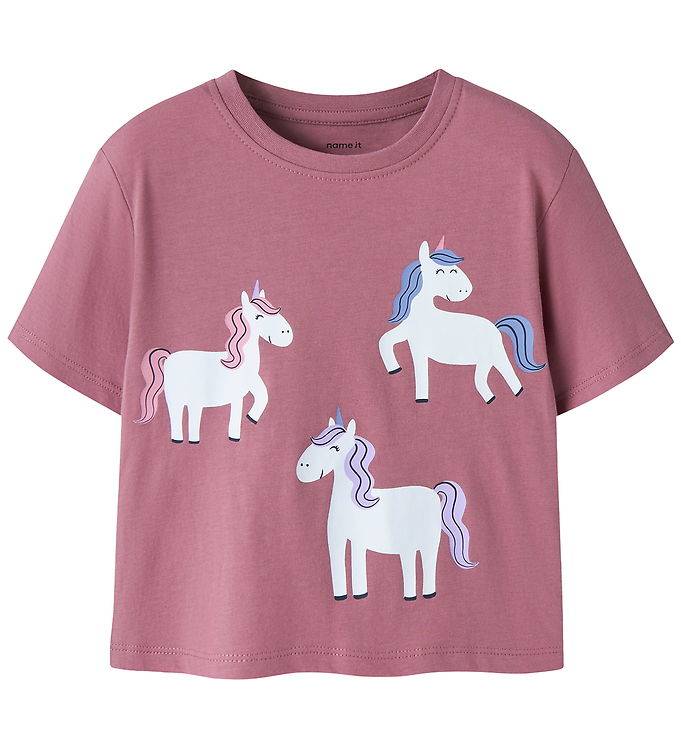 Name It T-shirt - NmfVelda - Mesa Rose/Enhörningar - Name It - 7-8 år (122-128) - T-shirt