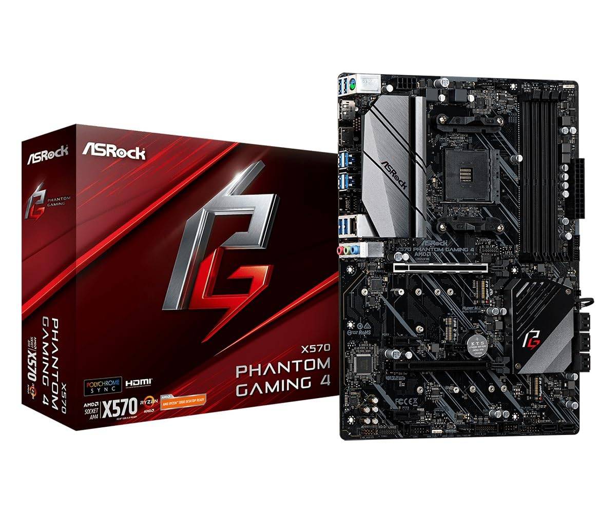 ASRock X570 Phantom Gaming 4 Compatible with AMD Ryzen 5000 Series CPUs X570 ATX Japanese Retailer Motherboard, (AM4 Socket), [Official Product]