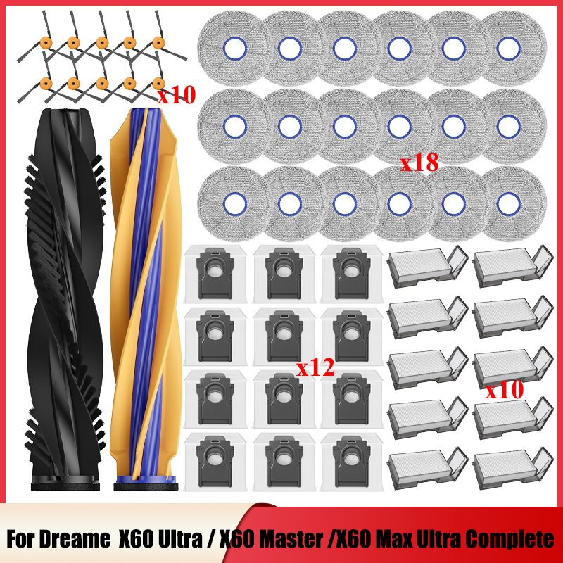For（Dreame X60 Max Ultra Complete / X60 Ultra / X60 Master）Main brush Side brush HEPA Filter Mop Cloth Dust Bag Accessories