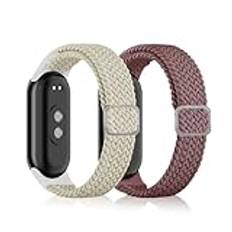 MiRowy Armband kompatibelt med Xiaomi Smart Band 9/Xiaomi Smart Band 8 klockarmband 【2 stycken】Elastiskt mjukt nylon sportersättningsarmband för Xiaomi Band 9/Xiaomi Band 8 – aprikos lila