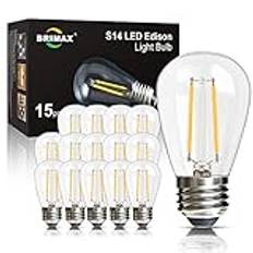 BRIMAX e27 varmvit LED-lampa, 2W motsvarande 20W glödlampor, 2700K e27 ersättningslampa för S14 dekorativa kedjor, bordslampor, Sputnik ljuskrona, Förpackning med 15
