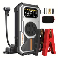 TEMU Jump Starter Power Pack, 6000a Car Battery Booster 12v Jump Starter With 150psi Tire Inflator Portable Air Compressor, With Lcd Display, Jump Starter Power Bank (7.5l Gas/6l ), Led Light