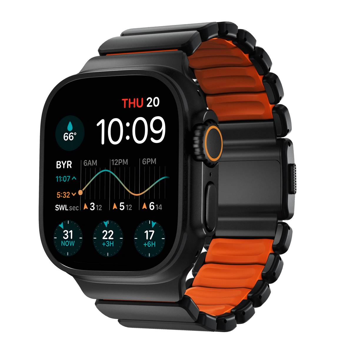 Nomad Stratos Band Apple Watch SE 44mm Svart Titanium - Ultra Orange