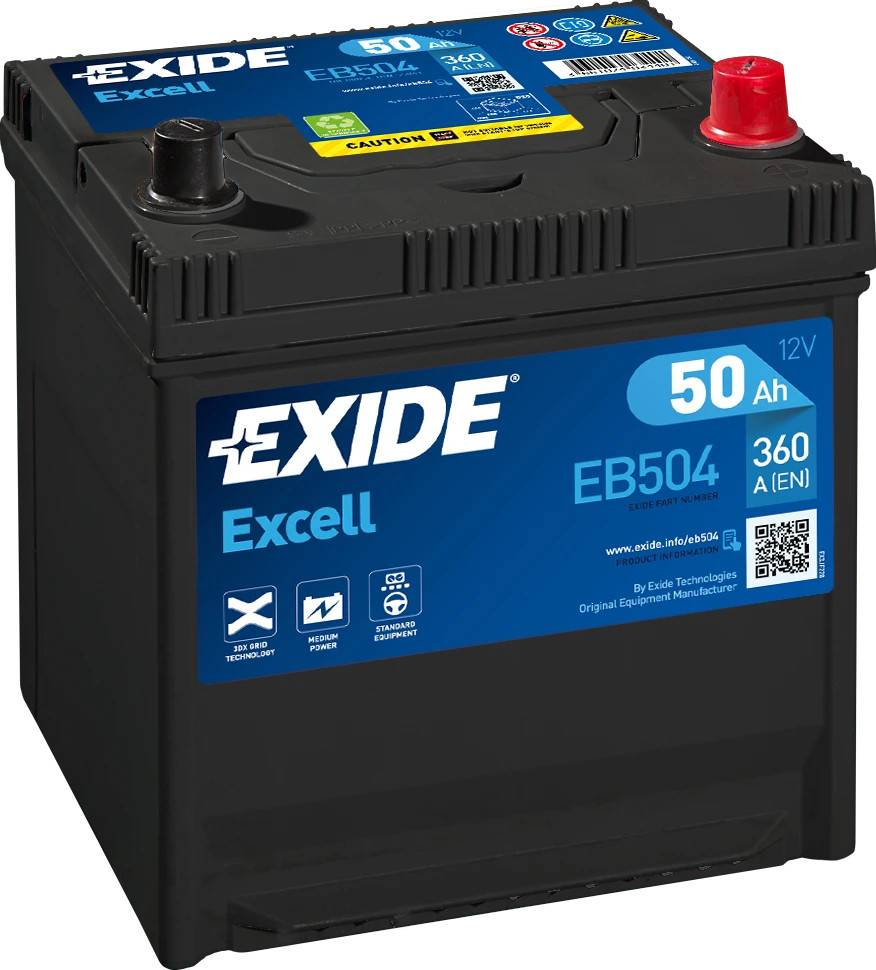 Startbatteri - Exide Excell EB504 - 12V (50ah / 360cca)