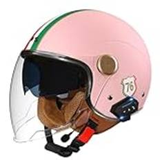 Vuxen Open-Face Bluetooth-hjälm MC-hjälm med dubbelvisir Retro motorcykel halvansiktshjälm Skalkeps DOT/ECE-godkänd 3/4 Cruiser Scooter Jet-hjälm for män kvinnor(Color:I,Size:M(57~58CM))