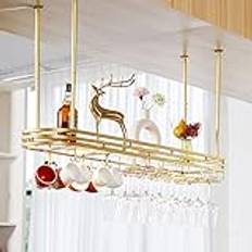 Takmonterat Vinglas Hängande Rack, Justerbar Höjd Vin Glashängare, Vinställ Hylla For Vägg, Tak Hängande Hållare For Kök, Bar Och Restaurang (Color : Gold, Size : 120cm)
