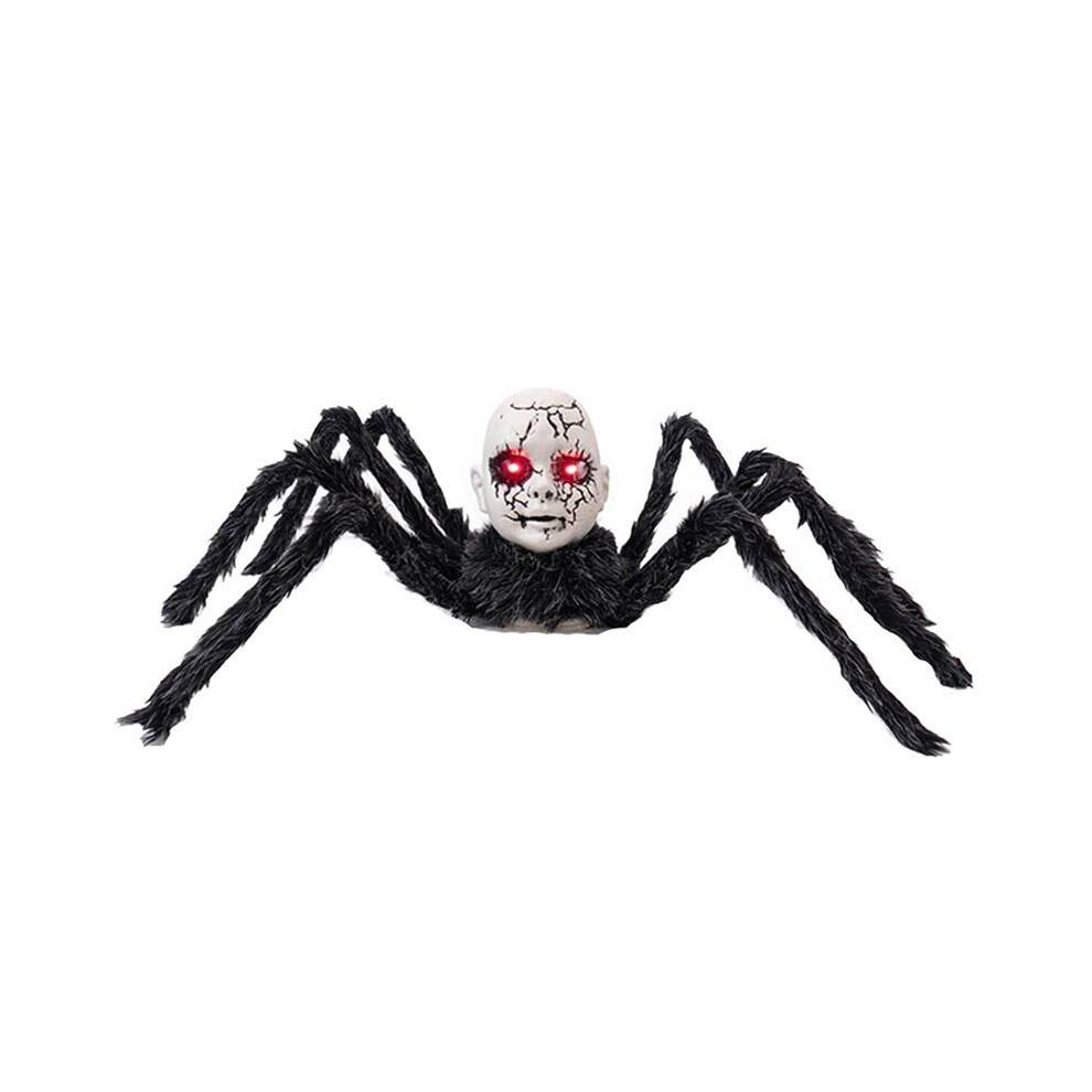 Halloween Animatronic Doll Face Spider Motion Activated Glowing Eyes Sound Control Scary Walking Toy Haunted House Prop