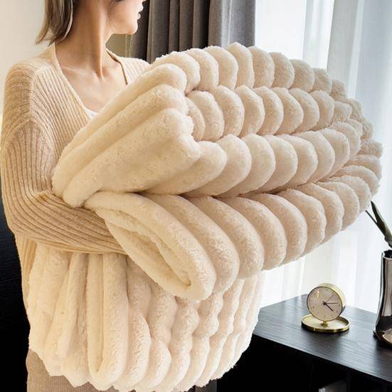 Furig Pläd Filt Fluffig Tjock Bubbelfilt Mysig Varm Randig Plyschfilt för Soffa Soffa Sovrum Vardagsrum Vinteranvändning grå