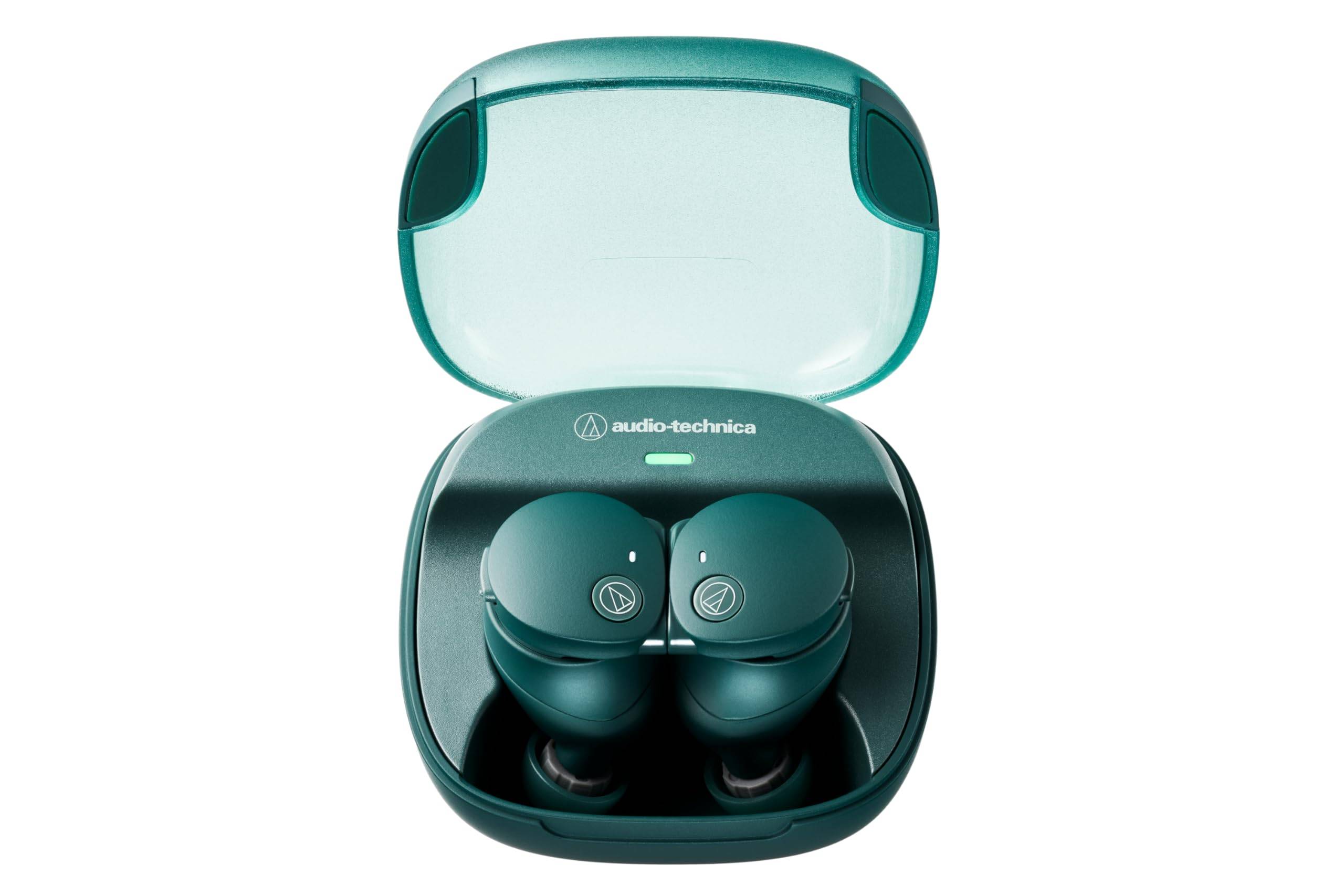 GR True Wireless Bluetooth Earbuds with Magnetic Up to 65 Hours of IP55 Waterproof and Low Latency Fast and Qi Wireless Green audio-technica grön