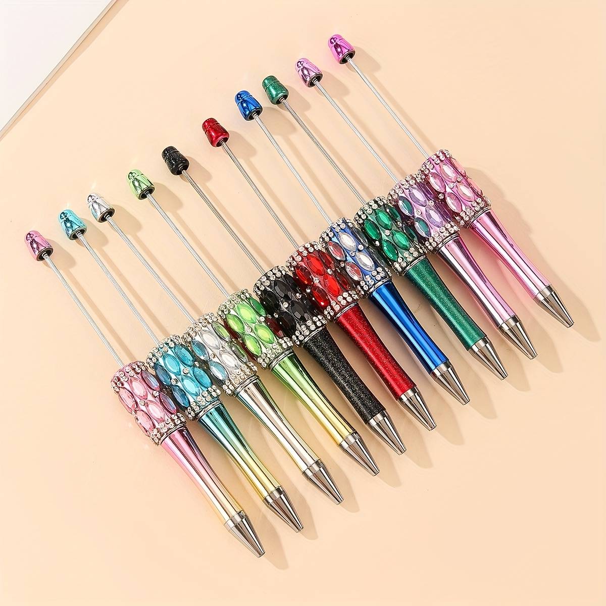Ballpoint Pens, 30pcs Beadable Pen Set With 10 Rhinestone Crystal Ballpoint Pens And 20 Black Ink Refills, Diy Bling Beaded Pen For Jewelry Making, School Office Gift