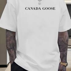 TEMU Canada Goose" Men's - Casual Crew Neck, Short Sleeve, Summer Style, Perfect Gift For Men, Casual Summer Wear | Print Top | Sleek Smooth Texture