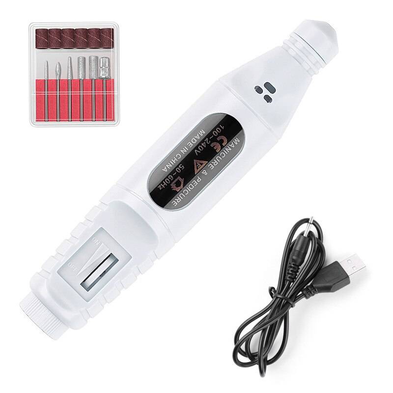 Elektrisk nagelborrmaskin set kvarnskärare pedikyr nagelfil för manikyr nail art penna manikyr maskin nagelverktyg - Vit usb-kontakt
