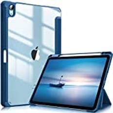 Fintie Hybridfodral för iPad Air 5. Generation 2022/iPad Air 4. Generation 2020 10,9 tum med pennhållare – stötsäkert skyddsfodral med transparent hårt skal på baksidan, blå