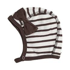 Organic Cotton single Layer Baby Helmet with Button, Rib, Striped and Cotten Bow 585016-0610 SS22 - 62 (3-6 Months) / Chocolate Brown - Eggshell 610
