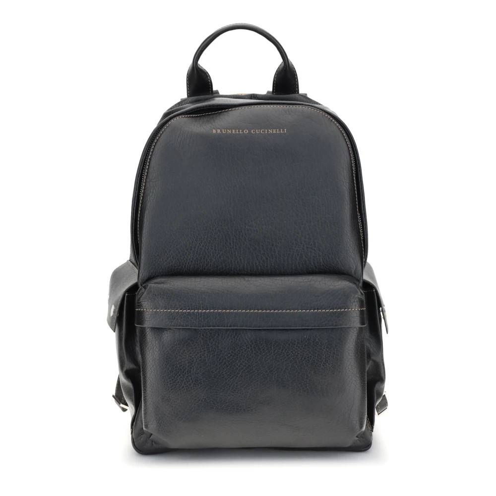 Brunello Cucinelli Rejse-rygsæk i narvet kalveskind - Tasker - unisex - Sort - ONE SIZE - Uld
