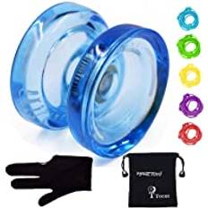 MAGICYOYO K2 Magic Yoyo Crystal responsiv jojo för barn och nybörjare, original, plastjojo, Magic Yoyo, med jojo-väska, handske, 5 snören, set (kristallblå)