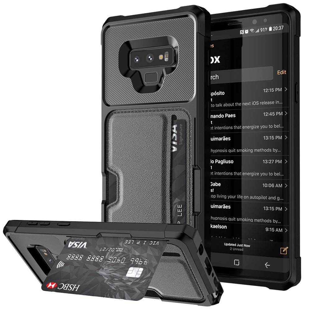 För Samsung Galaxy Note 9 10 20 Ultra Pro Plus Fodral Lyxigt PU-läder Inbyggd Korthållare Stöttåligt Baksidsskydd svart