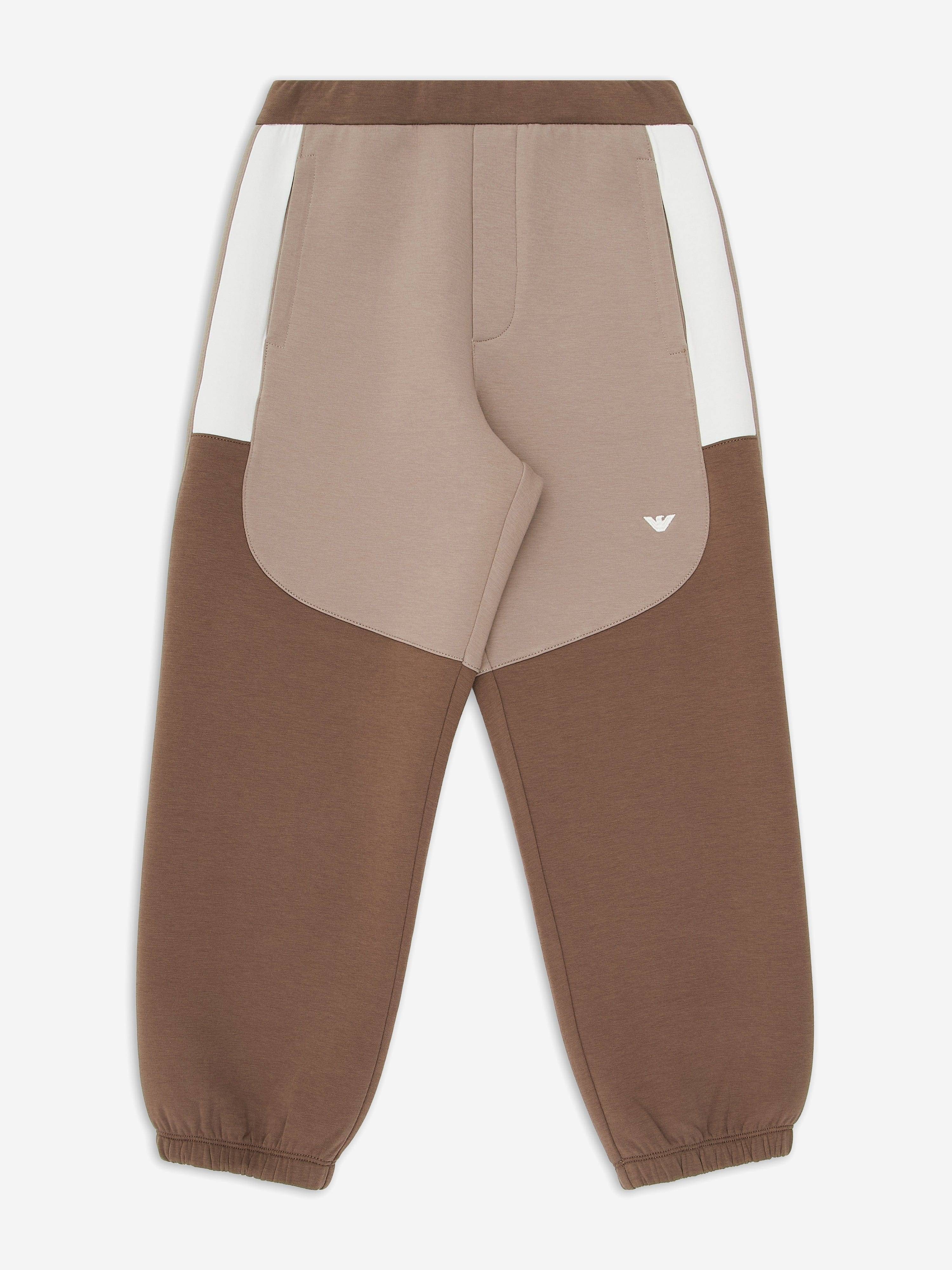 Emporio Armani Boys Colourblock Joggers in Brown - Brown / 16 Yrs (16 Yrs)