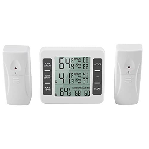 Trådlös Digital Frystermometer Kylskåpstermometer Temperatursensor med 2PCS-sensor 24 Timmar Min Maximal Temperaturregistrering med Ljudlarm Inomhus Utomhus