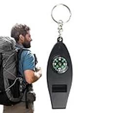 Nyckelring Vissla med kompass, Överlevnadsvissling Nyckelring, Camping Whistle Survival Whistle, 4 i 1 högt visselpipa, temperaturmätare för förstoringsglas, multifunktionsöverlevnadsutrustning