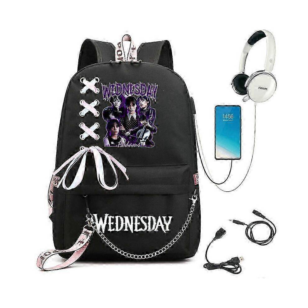 (picture color19) Wednesday Addams Backpack Mirabel Madrigal School Bags USB Charging Backpack Travel Notebook Schoolbag for Kids Students 25-26s
