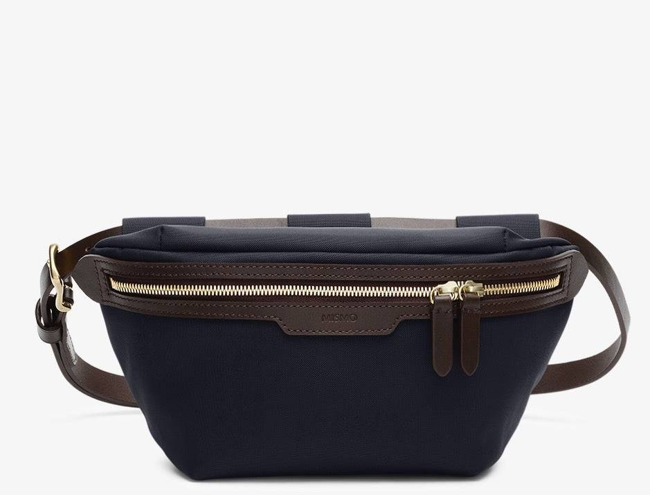 M/S Belt Bag - Navy/Dark Brown - Hard-woven nylon (waterproof) & Dark brown vegetable tanned full-grain bridle leather / Navy Dark brown / 4202.92