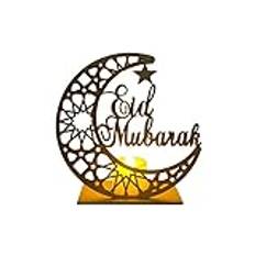 Ramadan Lamp - Eid Crafts Night Light, Ramadan Mubarak Lamp Decorations, 3D Handmade Wooden Moon LED Lights Decor for Home Supplies Dewu