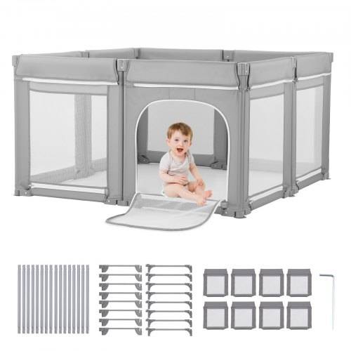 VEVOR Babylekhage, 2000 x 1780 mm Extra stor lekhage för småbarn, hopfällbart babystaket med dragkedja och mjukt andningsbart nät, säkerhetsaktivitetscenter för inomhus och utomhus - perfekt present till småbarn